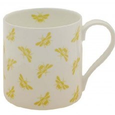 Bee fine bone china mug ochre repeat bees on white