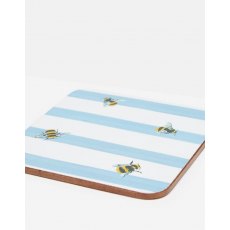 Joules Bee Blue Stripe Set of 4 Cork Backed Coasters