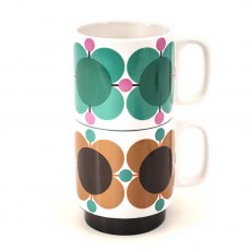Orla Kiely Set of 2 Mugs Atomic Flower Jewel/Latte
