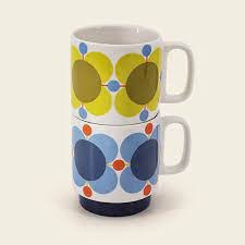 Orla Kiely Set of 2 Atomic Flower Sky/Sunflower Mugs