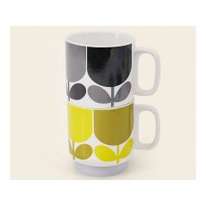 Orla Kiely Set of 2 Mugs Block Flower Slate/Ochre