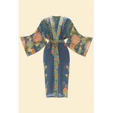 Powder Trailing Wisteria Kimono Gown Ink