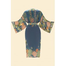 Powder Trailing Wisteria Kimono Gown Ink