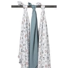 Meyco 3pk Swaddles Animals & Sage Green