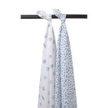 Meyco 2pk Swaddle Bubbles & Shells Denim