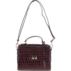 Ashwood Leather Crocodile Print Shoulder Bag Bordeaux