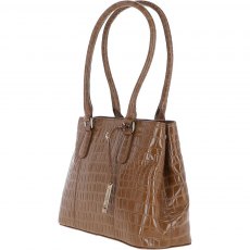 Ashwood Leather Crocodile Print Two Section With Mid Purse Bag Tan