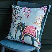 Sara Miller Embroidered Oasis Elephants Sky Blue Cushion
