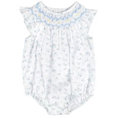 Blue Ditsy Floral Print Smocked Bubble
