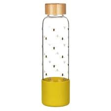 Joules Picnic Bees Glass Water Bottle