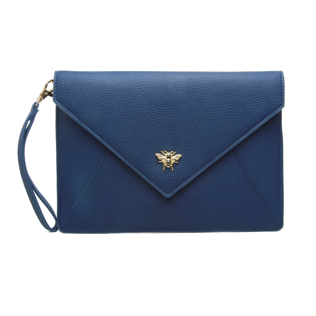 Alice Wheeler London Navy Chelsea Envelope Clutch Bag