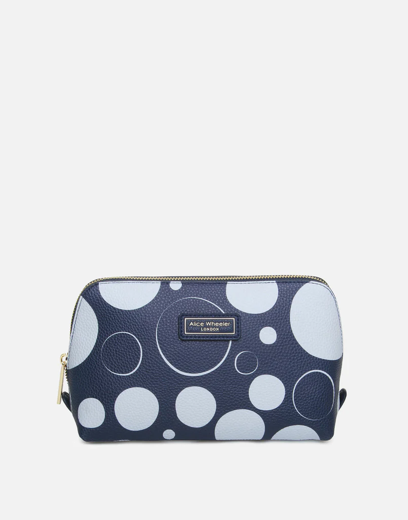 Alice Wheeler London Navy Spot Beauty Case / Make Up Bag Medium