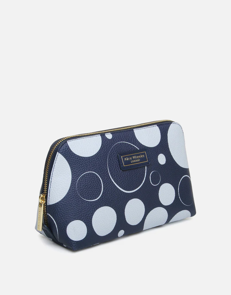 Alice Wheeler London Navy Spot Beauty Case / Make Up Bag Medium