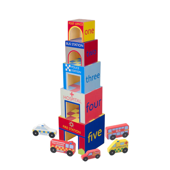 Orange Tree Toys Emergency Services Wooden Stacking Cubes