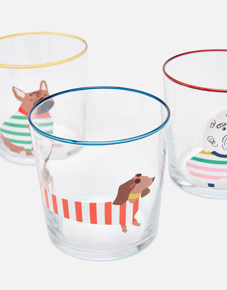 Joules Brightside Dog Glass Tumblers Set of 4