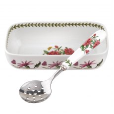 Botanic Garden Cranberry Dish With Slotted Spoon