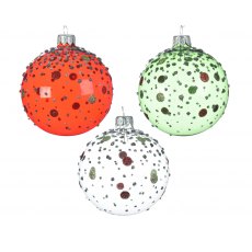 Transparent Glass Bauble with Shiny Glitter Dots (Single)