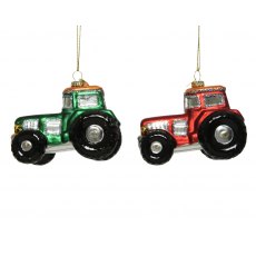 Tractor Glass Christmas Decoration - Red / Green
