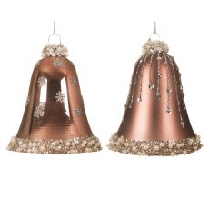 Set of Two Bronze Glass Bells with Silver Inside & Beads