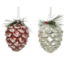 Pinecone Glass Decoration - Snow Finish (Single)