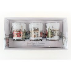 Set of Three Christmas Village Candles - Spiced Apple & Cinnamon