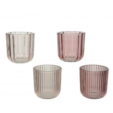 Tealight Holder Glass Shiny Striped Pink/Colours