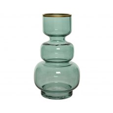 Green Glass Vase Totem Colorflow Gold Rim 15x25cm