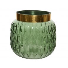 Green Glass Vase Shiny With Spray Colour 15x13.5cm