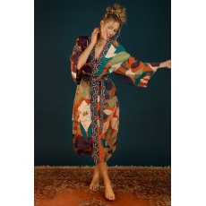 Powder Winter Floral Kimono Gown Terracotta