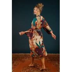 Powder Winter Floral Kimono Gown Terracotta