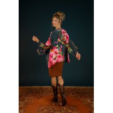 Powder Painted Peony Kimono Jacket Charcoal