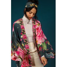 Powder Painted Peony Kimono Jacket Charcoal