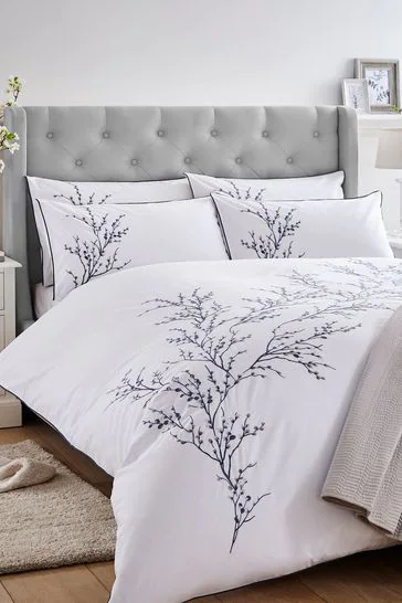 Laura Ashley Pussy Willow Sprig Embroidered Midnight