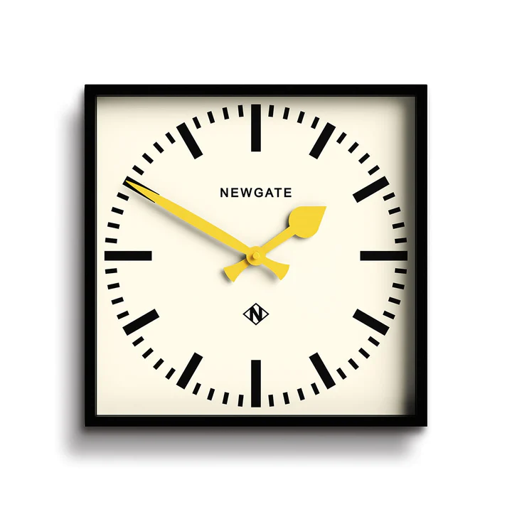 Newgate Number Five Railway Wall Clock in Black with Yellow Hands
