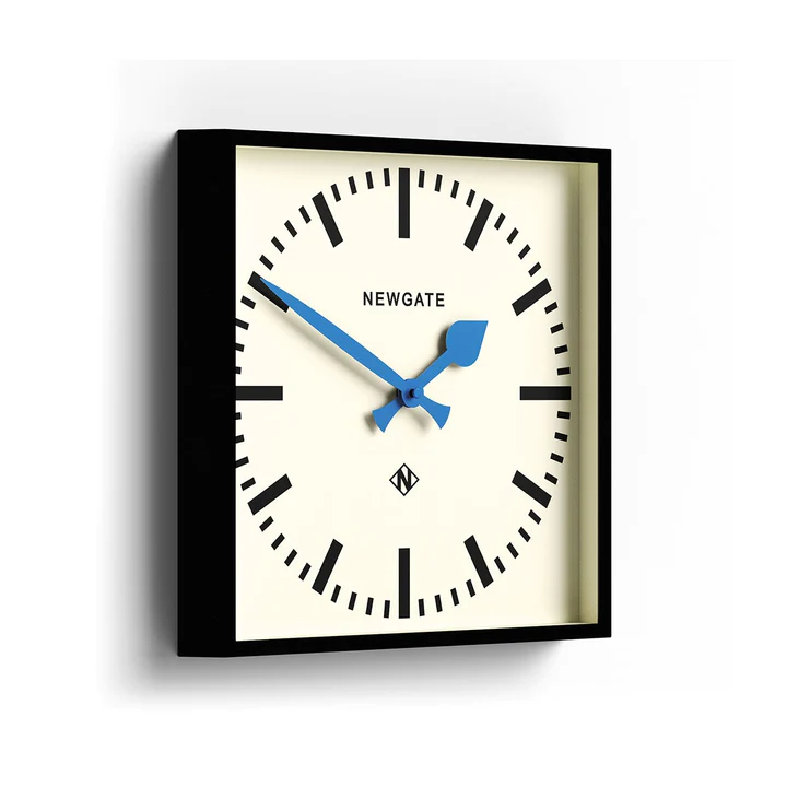 Newgate Number Five Railway Wall Clock in Black with Blue Hands