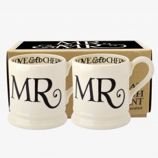 Emma Bridgwater Black Toast Mr & Mr Set of 2 1/2 Pint Mugs Boxed