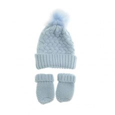 Woolly Blue Bobble Hat & Mittens 0-12 Months