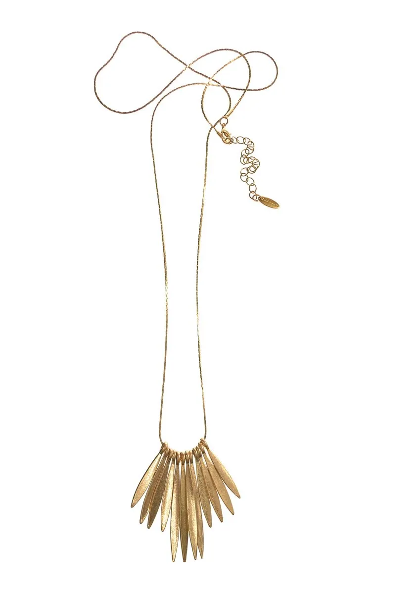 Hot Tomato Graduated Fronds Worn Gold Necklace