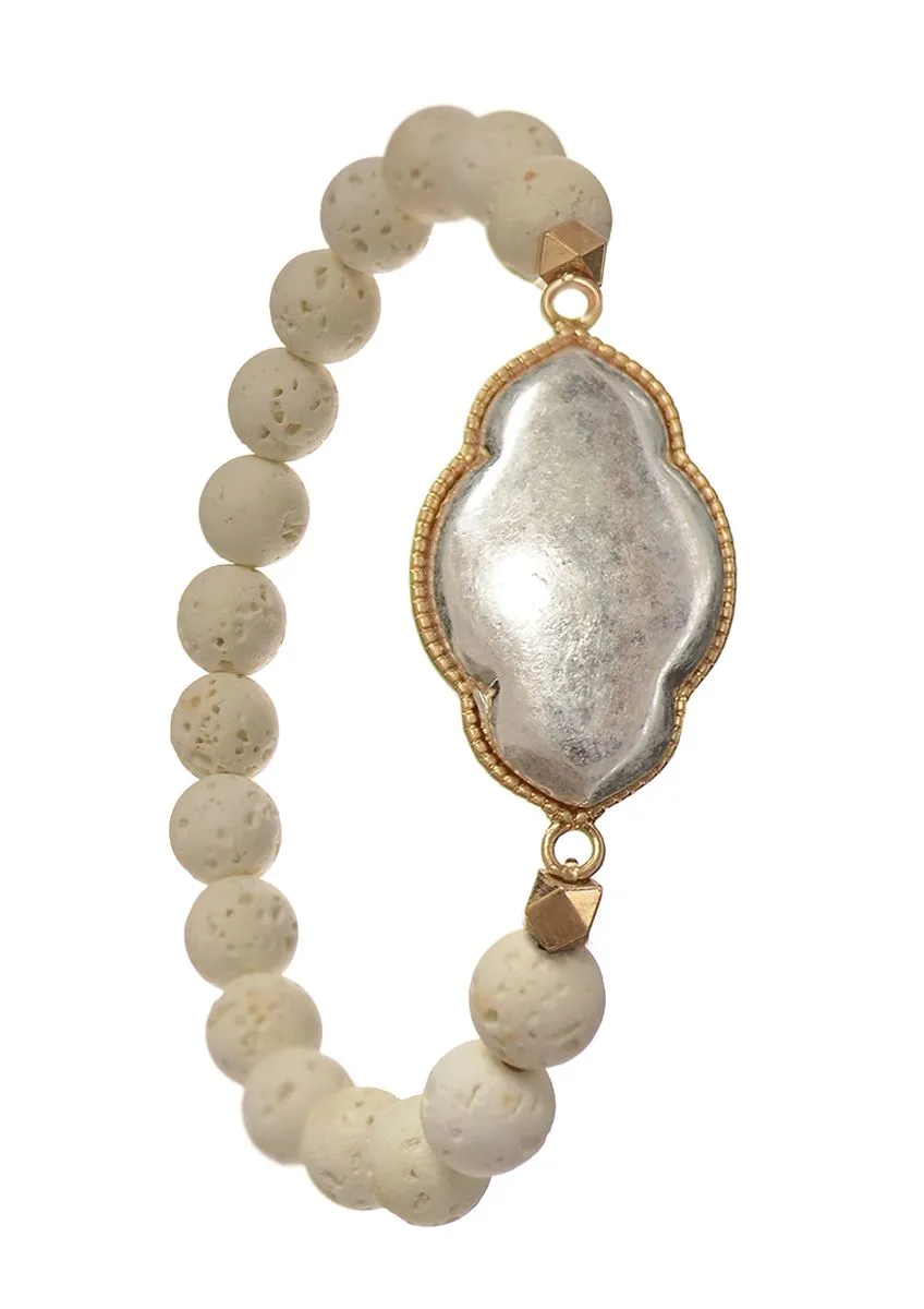 Hot Tomato Lava Bead With Moroccan Detail Nude Bracelet