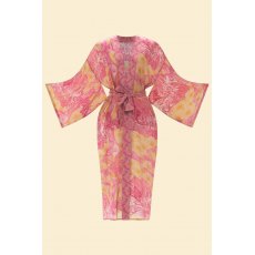 Powder Tropical Toile Kimono Gown Pineapple & Raspberry