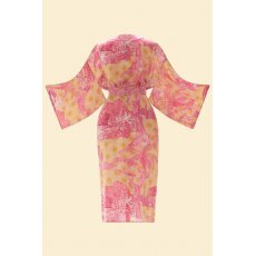 Powder Tropical Toile Kimono Gown Pineapple & Raspberry