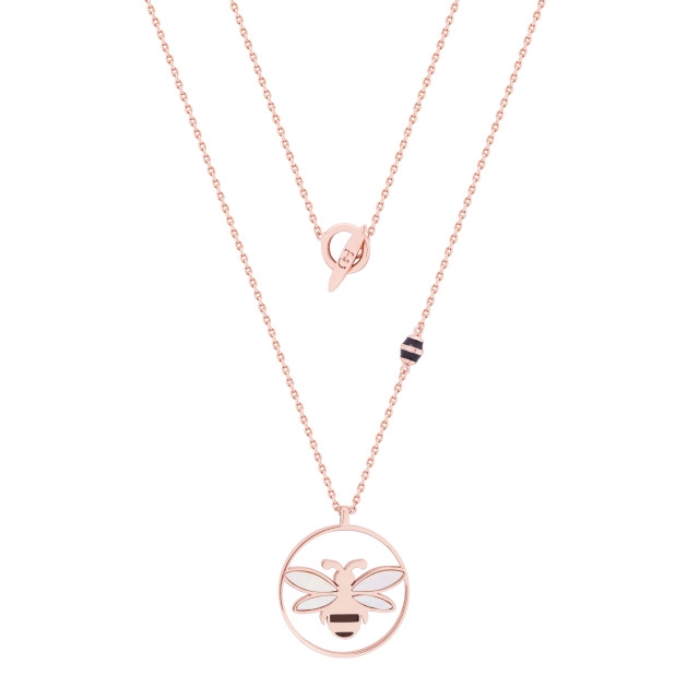 Tipperary Crystal Bee Rose Gold Mother Of Pear Circle Pendant