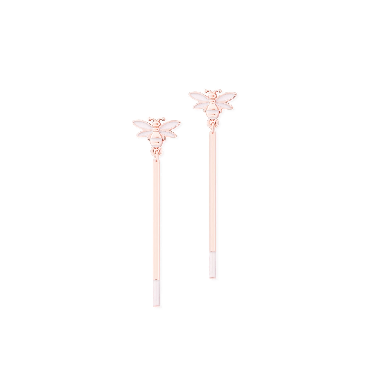 Tipperary Crystal Bee Rose Gold White Bar Earrings