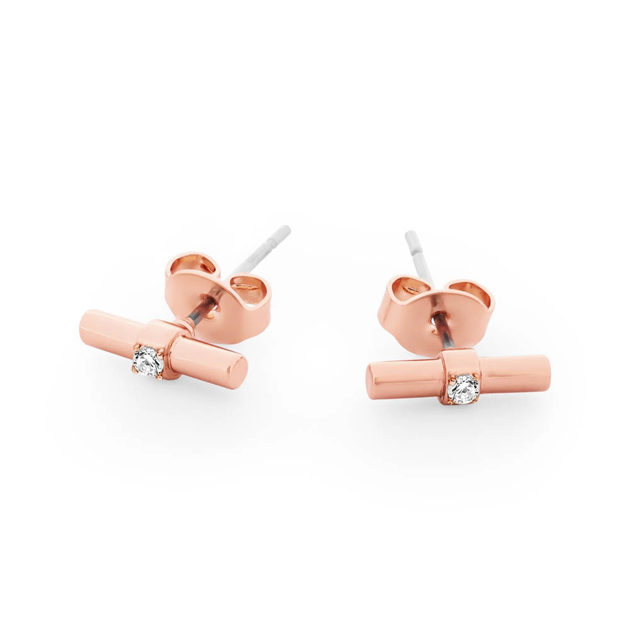 Tipperary Crystal T Bar Earrings CZ Centre Rose Gold