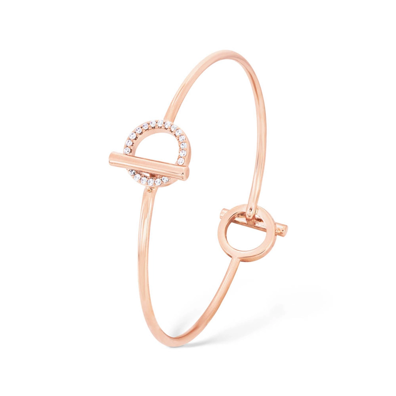 Tipperary Crystal T-Bar & Circle CZ Bangle Rose Gold