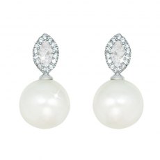 Tipperary Crystal Silver Pearl Earrings With Clear Stone