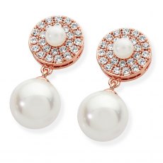Tipperary Crystal Rose Gold Pave Circle With Drop Pearl Earrings