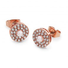 Tipperary Crystal Rose Gold Pave Circle With Pearl Centre Earrings