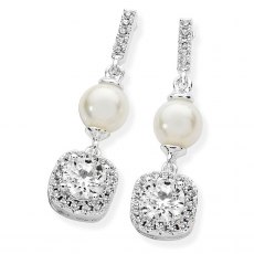 Tipperary Crystal Silver Pearl Bar With CZ Drop Earrings