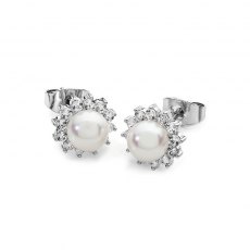 Tipperary Crystal Silver Antique Daisy Pearl Studs